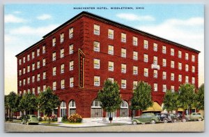 Middletown Ohio~Manchester Hotel Bldg Street View~EC Kropp Vtg Linen Postcard