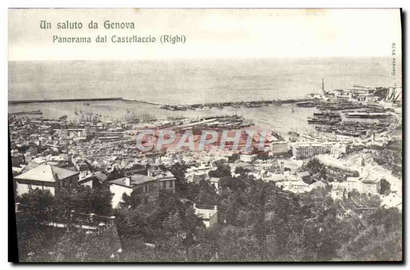 Old Postcard A Saluto Da Genova Panorama dal Castellacio Righi