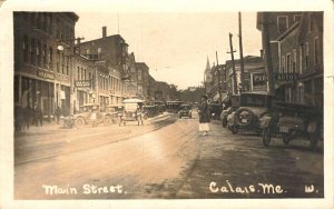 Calais ME Storefronts Street View Old Cars, Real Photo Postcard 