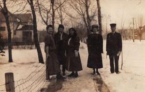 Canova South Dakota 4 young ladies 1 man snowy street real photo pc Y13670