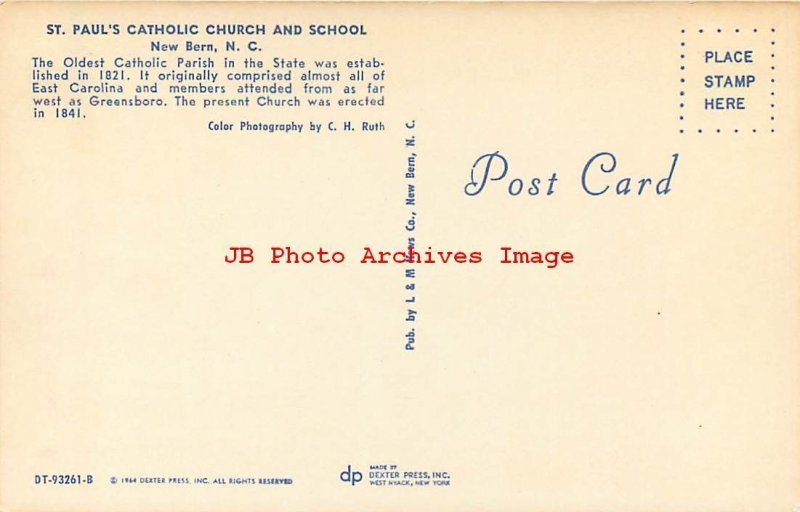 NC, New Bern, North Carolina, Saint Paul's Catholic Church, School, DP No 93261B