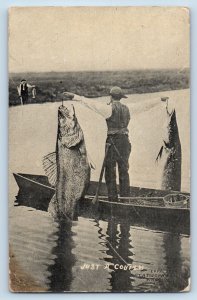 Patton Missouri MO Postcard Fishermen Cached Exaggerated Fish Just A Couple