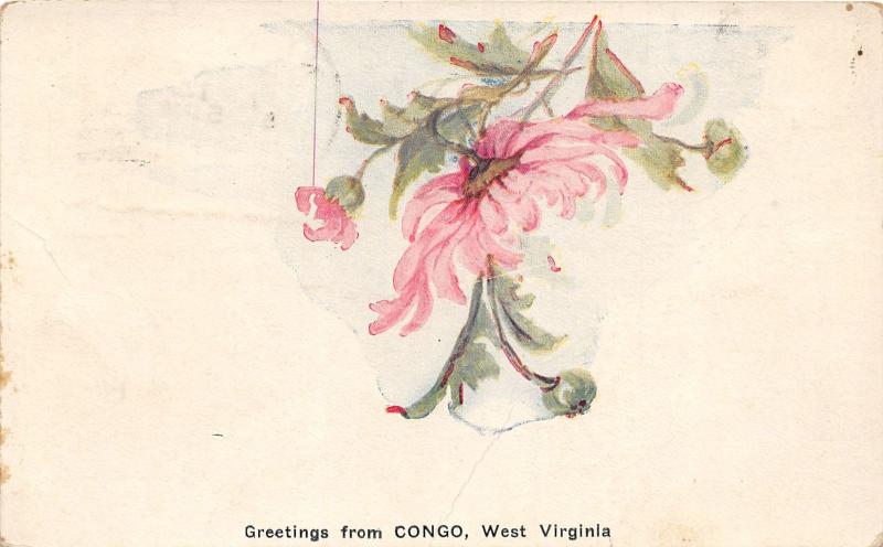 E77/ Congo West Virginia Postcard 1922 Greetings from Congo W Va