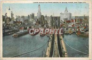 Old Postcard Lower Manhattan from Brooklyn Bridge Tower New York City