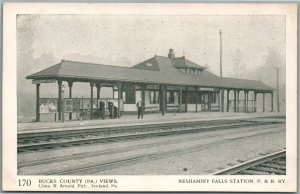 BUCKS COUNTY VIEWS CHAS. ARNOLD NESHAMINY RAILROAD STATION ANTIQUE POSTCARD #170