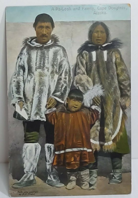 Indigenous Alaskian family A-Pa-Look Cape Douglass Alaska hand colored unposted