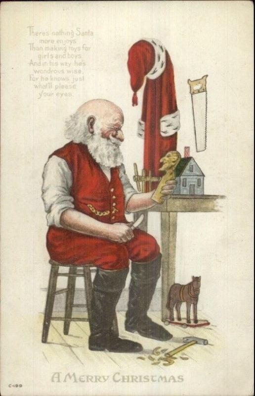 Christmas - Santa Claus Carving Toy w/ Knife C-199 c1910 Postcard