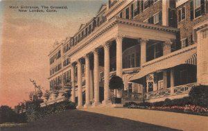 Main Entrance, The Griswold, New London, CT, Early Hand Colored Postcard, Unused