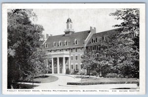 1930-40's FACULTY APARTMENTS VIRGINIA POLYTECHNIC INSTITUTE BLACKSBURG POSTCARD