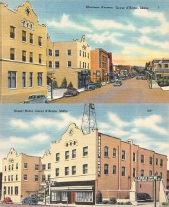 COEUR D'ALENE, Idaho ID   SHERMAN AVENUE & DESERT HOTEL  *2* c1940's Postcards