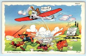 RAY WALTERS Army Comic TARGET PRACTICE Farmer Fleeing 1940s WWII Postcard 