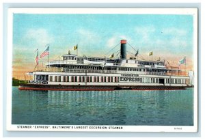 1930 Steamer Express Baltimore's Largest Steamer Excursion MD Postcard