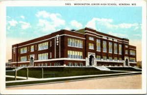 Postcard WI Kenosha County Kenosha Washington Junior High School 1930s H26