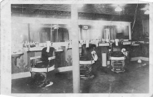 J70/ Warren Ohio RPPC Postcard c1910 Interior Shafer Barber Shop Chairs 340