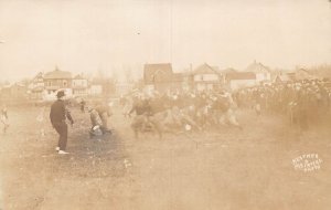 J85/ Warren Ohio RPPC Postcard c1910 Football Game Homes High School 56