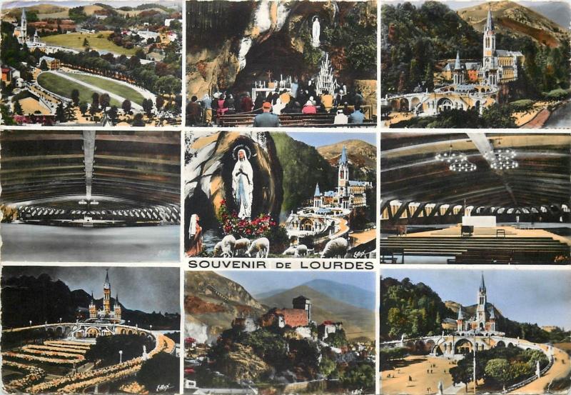 France Lourdes multi views semi-modern photo postcard