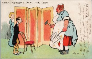 Tom Browne When Mother Sacks The Cook Comic Davidson Bros Postcard G27