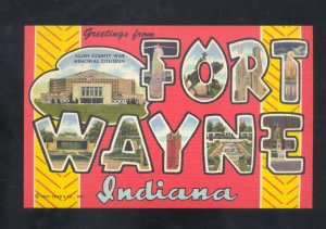 GREETINGS FROM FORT WAYNE INDIANA VINTAGE LARGE LETTER LINEN POSTCARD