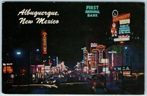 1960 Albuquerque, NM Night Central Ave Santa Fe Railway Neon Reddy Kilowatt A216