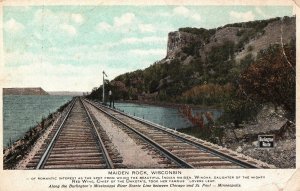 VINTAGE POSTCARD MAIDEN ROCK WISCONSIN PART OF THE BURLINGTON RAILROAD