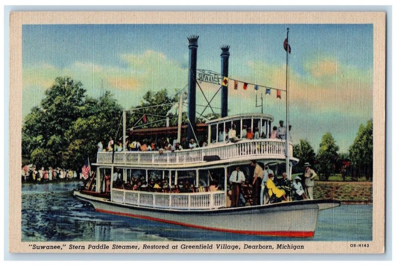 c1940s Suwanee Stern Paddle Steamer Scene Dearborn Michigan MI Unposted Postcard 