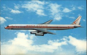 World Airways DC-8 Super Stretch Intercontinental Airplane Vintage Postcard