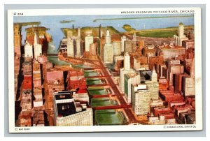 Vintage 1940's Postcard Panoramic View Bridges Spanning Chicago River Illinois