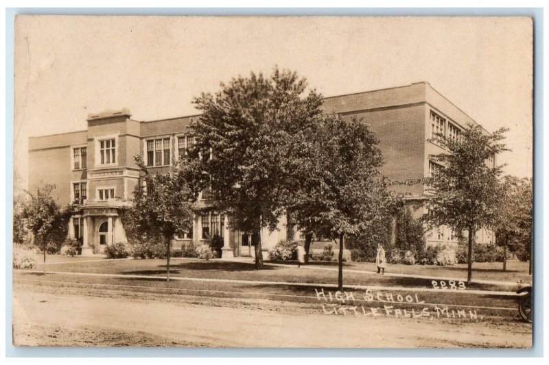 Little Falls Minnesota RPPC Photo Postcard High School Exterior Building c1910