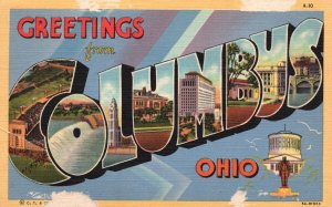 Vintage Postcard Greetings From Columbus Ohio Large Letter Buildings Landmarks