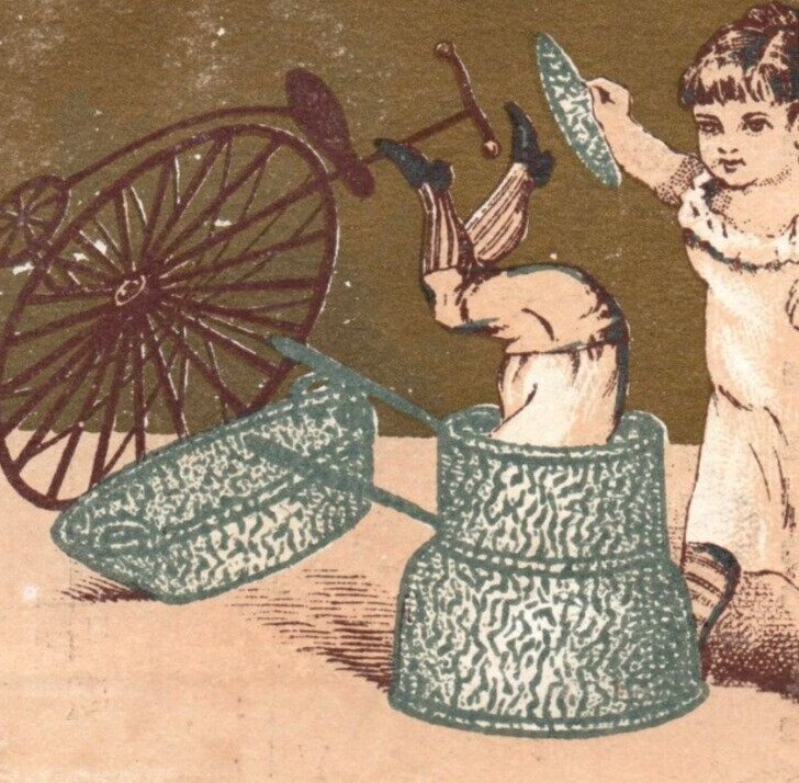 1880s Granite Iron Ware A. Sour Shreveport, LA Penny Farthing & Children F164