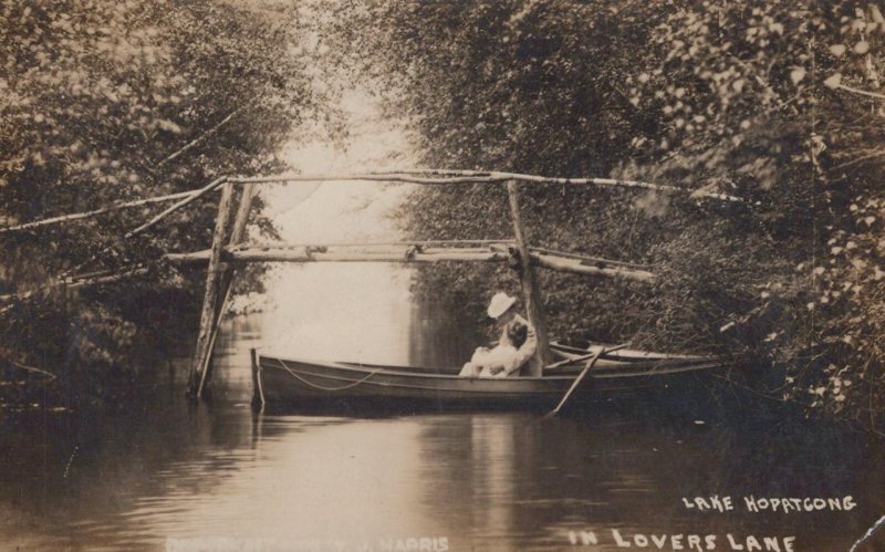 RPPC CANOE LOVERS LANE LAKE HOPATCONG NEW JERSEY REAL PHOTO POSTCARD 1909