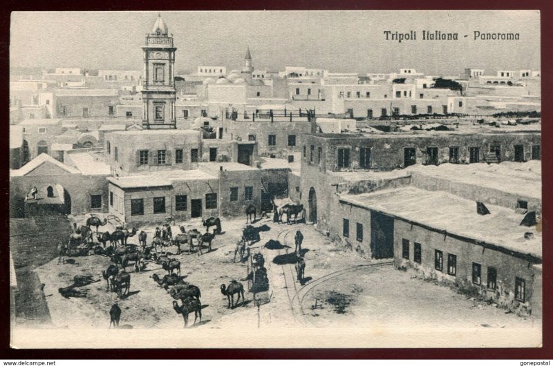 dc1209 - LIBYA Tripoli 1910s Panoramic View. Camels in Town Square