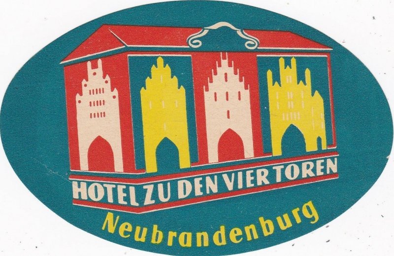 Germany Neubrandenburg Hotel Zu Den Vier Toren Vintage Luggage Label sk3862