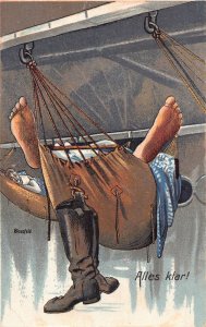 Navy Sailor Sleeps in Hammock Alles Klar! Art by Blossfeld postcard C358
