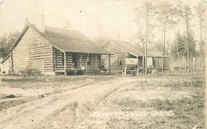 Michigan Grayling Log Cabin Resort 1919 Postcard roadside RPPC 22-6607