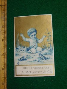 1870s-80s Merry Christmas D McCarthy Cherub with Frogs Victorian Trade Card F36