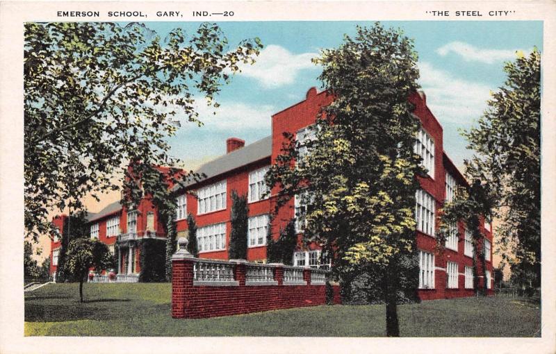 GARY INDIANA  EMERSON SCHOOL IN THE STEEL CITY POSTCARD c1920s