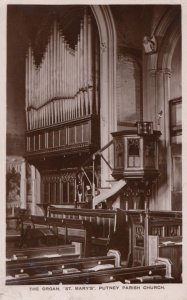 Organ at St Marys Putney Church London Old Real Photo Postcard