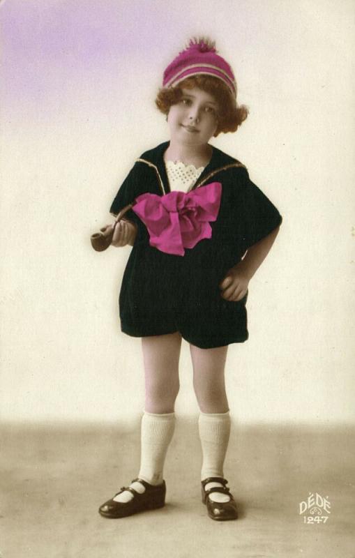 Young Edwardian Girl Child with Smoking Tobacco Pipe (1910s) DéDé RPPC