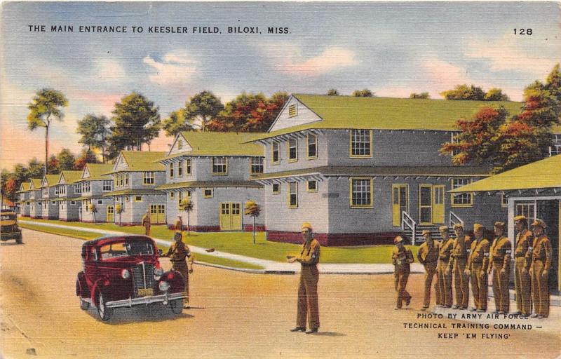 BILOXI MISSISSIPPI KEESLER FIELD~MAIN ENTRANCE~ARMY AIR FORCE POSTCARD 1940s