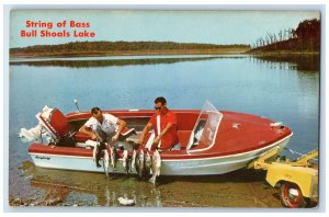 String Bass Bull Shoals Lake Arkansas AR, Fisherman Caught Fish Scene Postcard