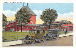 Union Station Railroad Depot Cars Bristol Virginia 1920s postcard