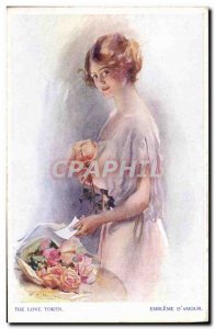 Old Postcard Fantasy Illustrator Woman Emblem d & # 39amour