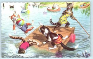 Mainzer Dressed CATS PLAYING SWIMMING Kittens Beach Ball #4870  Postcard