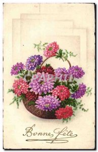 Old Postcard Fantasy Flowers Bonne fete