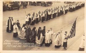 Portland Oregon Procession Preists Religious Real Photo Antique Postcard K16720