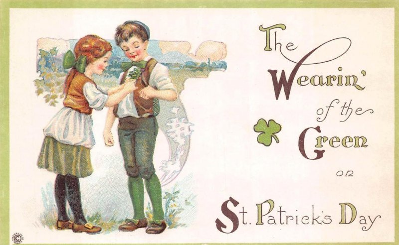ST. PATRICK'S DAY CHILDREN EMBOSSED HOLIDAY SERIES 39 D POSTCARD (c.1910)