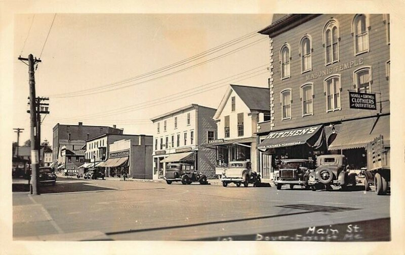 Dover-Foxcroft ME Main Street Storefronts Old Cars Real Photo Postcard