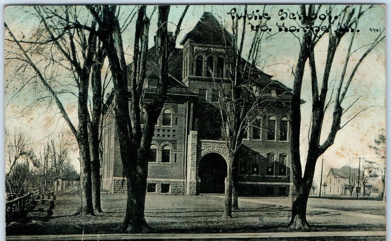 c1900s La Harpe, IL Public School Building Antique Lith Photo Postcard ILL A84