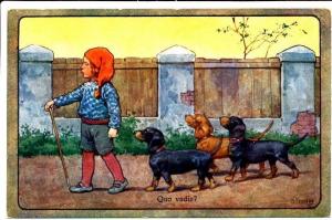 Feirtag Signed Three Dachshund Dogs and Child Quo Vadis 